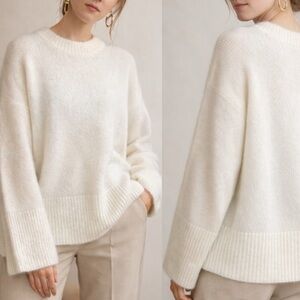 A Day's March Mohair Wool White Ecru Crewneck Long Sleeve Sweater M